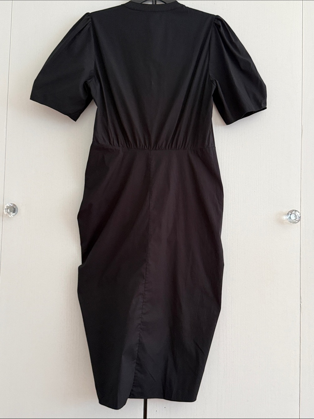 Veronica Beard Atia Cotton Poplin Ruched Stretch Button Front Black Dress Sz 12 - Picture 8 of 15